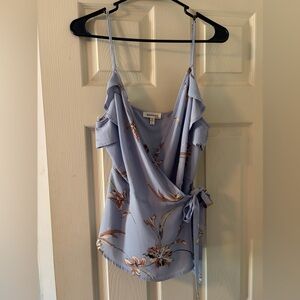 Monteau Light Blue Floral Wrap Blouse